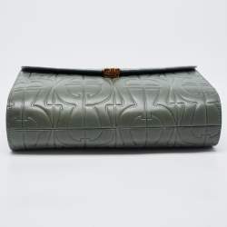 Aigner Green Logo Embossed Leather Pria Chain Shoulder Bag