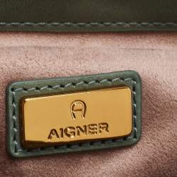 Aigner Green Logo Embossed Leather Pria Chain Shoulder Bag
