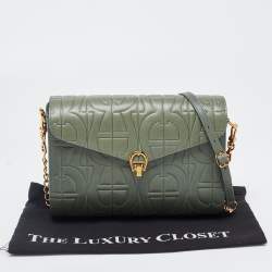 Aigner Green Logo Embossed Leather Pria Chain Shoulder Bag