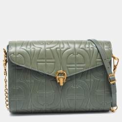 Aigner Green Logo Embossed Leather Pria Chain Shoulder Bag