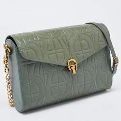 Aigner Green Logo Embossed Leather Pria Chain Shoulder Bag