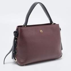 Aigner Burgundy/Black Leather Carla Top Handle Bag