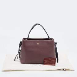 Aigner Burgundy/Black Leather Carla Top Handle Bag
