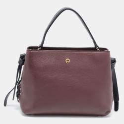 Aigner Burgundy Black Leather Carla Top Handle Bag Aigner TLC