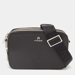 Pre Owned Aigner Black Grained Leather Matteo Crossbody Bag