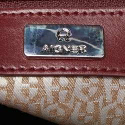 Pre Owned Aigner Burgundy Leather Front Pocket Satchel