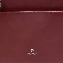 Pre Owned Aigner Burgundy Leather Front Pocket Satchel