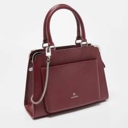 Pre Owned Aigner Burgundy Leather Front Pocket Satchel