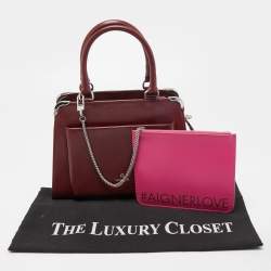 Pre Owned Aigner Burgundy Leather Front Pocket Satchel