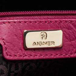 Pre Owned Aigner Dark Pink/Beige Monogram Canvas and Leather Cavallina Tote