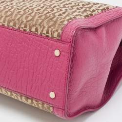 Pre Owned Aigner Dark Pink/Beige Monogram Canvas and Leather Cavallina Tote