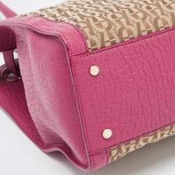 Pre Owned Aigner Dark Pink/Beige Monogram Canvas and Leather Cavallina Tote