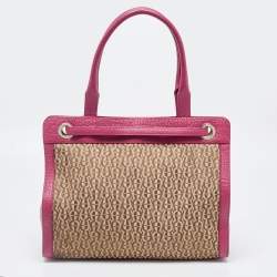 Pre Owned Aigner Dark Pink/Beige Monogram Canvas and Leather Cavallina Tote