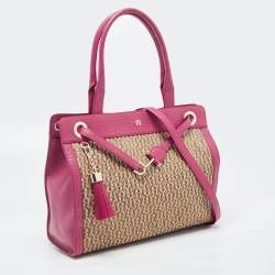 Pre Owned Aigner Dark Pink/Beige Monogram Canvas and Leather Cavallina Tote