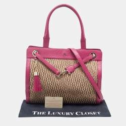 Pre Owned Aigner Dark Pink/Beige Monogram Canvas and Leather Cavallina Tote
