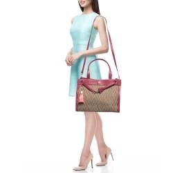 Pre Owned Aigner Dark Pink/Beige Monogram Canvas and Leather Cavallina Tote