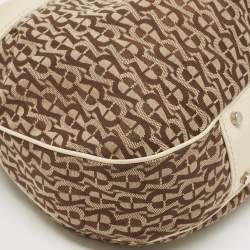 Aigner Off White/Brown Monogram Canvas and Leather Logo Handle Satchel