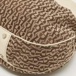 Aigner Off White/Brown Monogram Canvas and Leather Logo Handle Satchel
