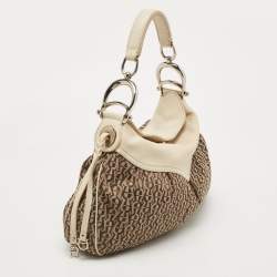 Aigner Off White/Brown Monogram Canvas and Leather Logo Handle Satchel