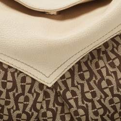 Aigner Off White/Brown Monogram Canvas and Leather Logo Handle Satchel