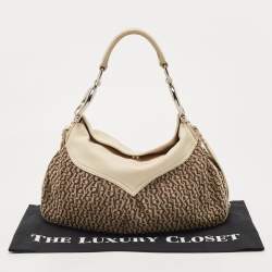 Aigner Off White/Brown Monogram Canvas and Leather Logo Handle Satchel