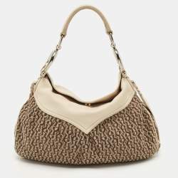 Aigner Off White/Brown Monogram Canvas and Leather Logo Handle Satchel