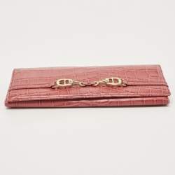 Pre Owned Aigner Pink Croc Embossed Leather Continental Wallet