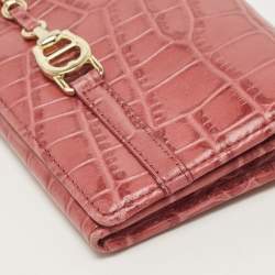 Pre Owned Aigner Pink Croc Embossed Leather Continental Wallet