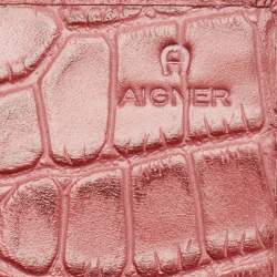 Pre Owned Aigner Pink Croc Embossed Leather Continental Wallet