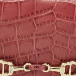 Pre Owned Aigner Pink Croc Embossed Leather Continental Wallet