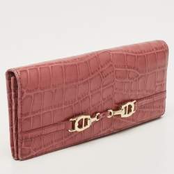 Pre Owned Aigner Pink Croc Embossed Leather Continental Wallet