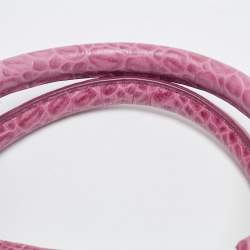 Pre Owned Aigner Pink Croc Embossed Leather Double Zipped Satchel