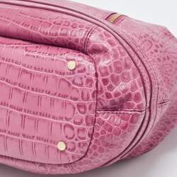 Pre Owned Aigner Pink Croc Embossed Leather Double Zipped Satchel