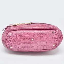 Pre Owned Aigner Pink Croc Embossed Leather Double Zipped Satchel