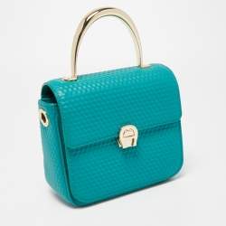 Aigner Green Embossed Leather Genoveva Top Handle Bag