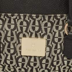 Aigner Black/White Signature Canvas and Leather Logo Satchel