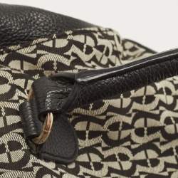 Aigner Black/White Signature Canvas and Leather Logo Satchel