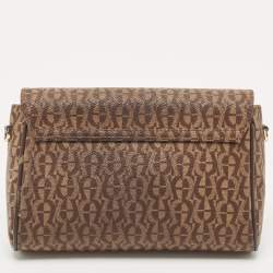 Pre Owned Aigner Brown Monogram Coated Canvas Genoveva Crossbody Bag