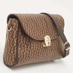 Pre Owned Aigner Brown Monogram Coated Canvas Genoveva Crossbody Bag