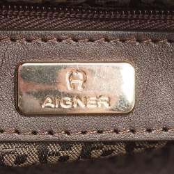 Pre Owned Aigner Brown Monogram Coated Canvas Genoveva Crossbody Bag