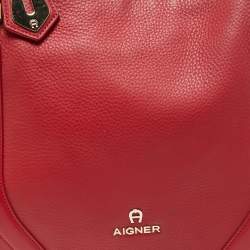 Aigner Red Leather Padlock Zip Hobo 