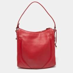 Pre Owned Aigner Red Leather Padlock Zip Hobo 