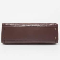 Aigner Burgundy Croc Embossed Leather Cavallina Top Handle Bag