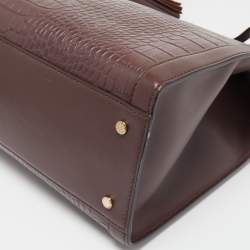 Aigner Burgundy Croc Embossed Leather Cavallina Top Handle Bag
