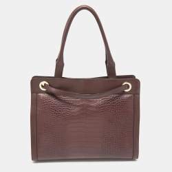 Aigner Burgundy Croc Embossed Leather Cavallina Top Handle Bag