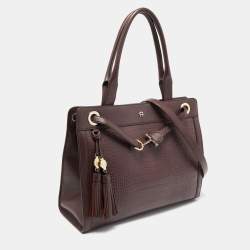 Aigner Burgundy Croc Embossed Leather Cavallina Top Handle Bag