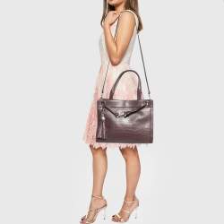 Aigner Burgundy Croc Embossed Leather Cavallina Top Handle Bag