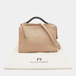 Aigner Beige/Black Leather Braided Top Handle Bag