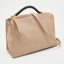 Aigner Beige/Black Leather Braided Top Handle Bag