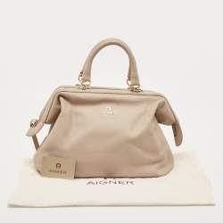 Aigner Taupe Leather Frame Satchel